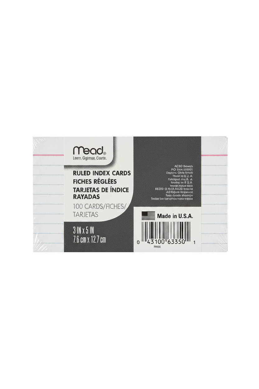 Ruled Index Cards, 3x5, 100 pack