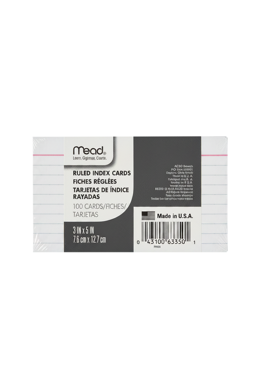 Ruled Index Cards, 3x5, 100 pack