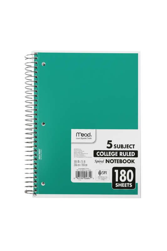 5 Subject College Ruled Notebook